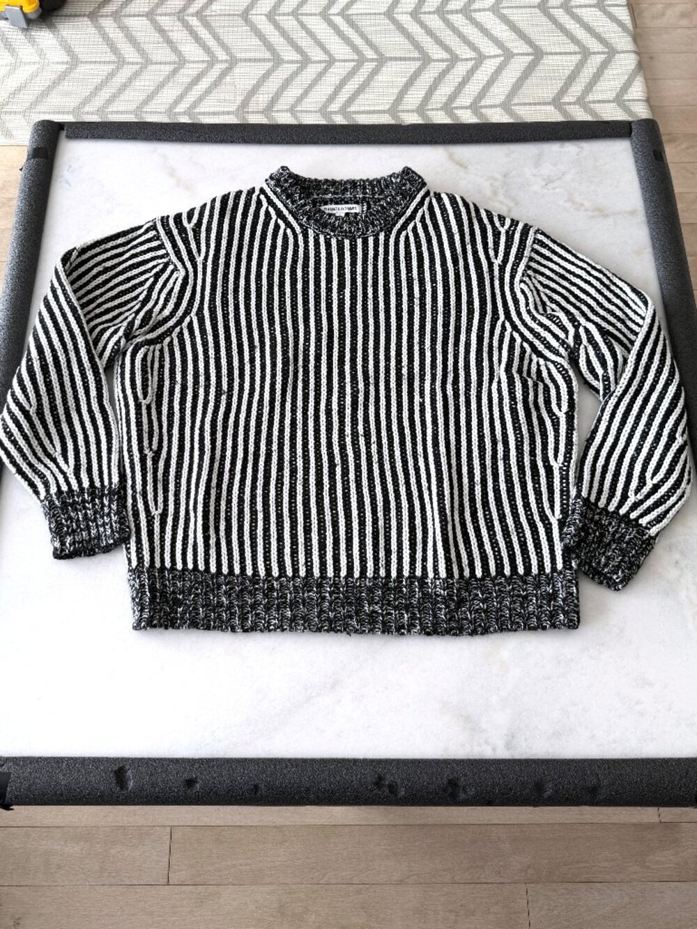 Elizabeth & James black & white striped sweater, chunky knit crew neck pullover